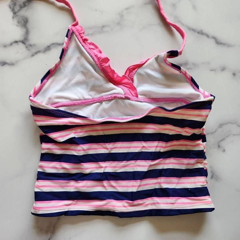 Size 8 girls halter top swimsuit bathing shirt striped pink blue - Picture 3 of 4